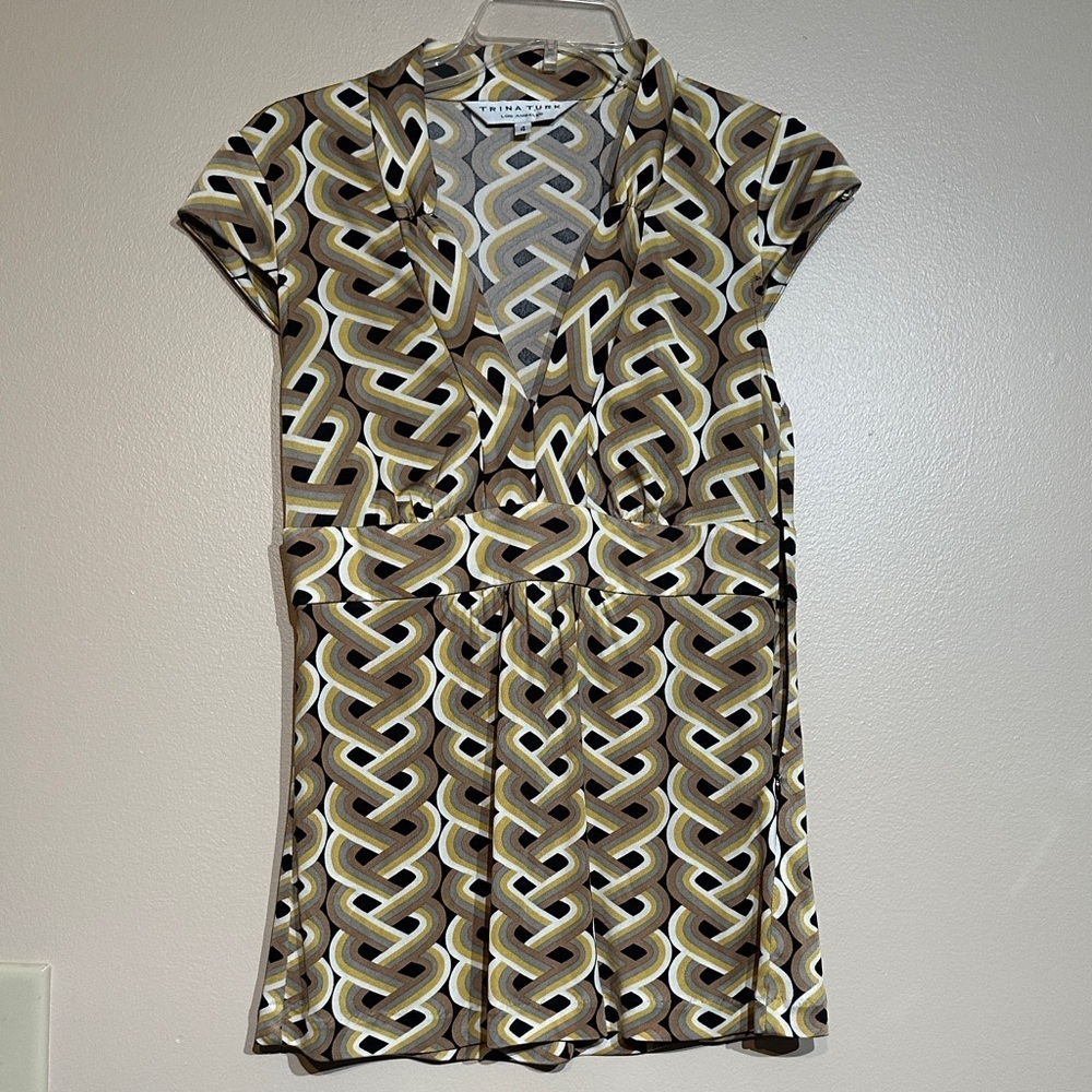 Trina Turk Black and Gold Geometric Pattern Top